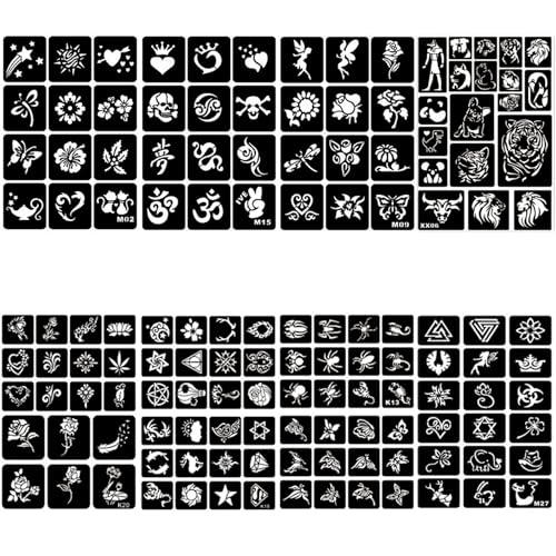 761pcs Temporary Tattoo Stencils for Kids, 20 Sheets Face Body Paint Henna Stencils Kit, Girls Boys Glitter Tattoo Stencils for Kids School Show Birthdays Halloween Christmas Party Favor Supplies