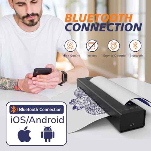 LifeBasis Wireless Tattoo Stencil Printer for Transfer Paper ? Portable Thermal Tattoo Printer Rechargeable, Fast A4 Printing, Compatible with iOS/Android/Windows, 30 Sheets & 300 Designs Included