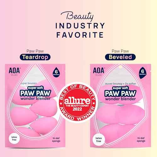 AOA Studio Collection Makeup Sponge Set Makeup Blender Latex Free and High-definition Super Soft Set of 6 Makeup Blender For Powder Cream and Liquid, Beauty Cosmetic Beveled Shape (Pink)