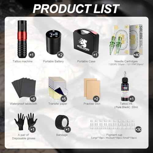 Tattoo Gun,Solong Tattoo Gun Kit Professional 2 Batteries 7 Strokes Wireless Tattoo Kit 6500Rpm Brushless Motor Digital LED Display Tattoo Machine with 20Pcs Tattoo Needles SLE75KIT-1-US