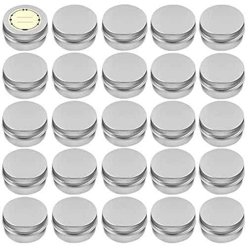 TUZAZO 24Pack 2 Oz Aluminum Tin Cans with Screw Lid and Labels, Refillable Travel Sized Cosmetic Containers Small Tins for Salves, Lotion Bars, Beard Balms, Candles