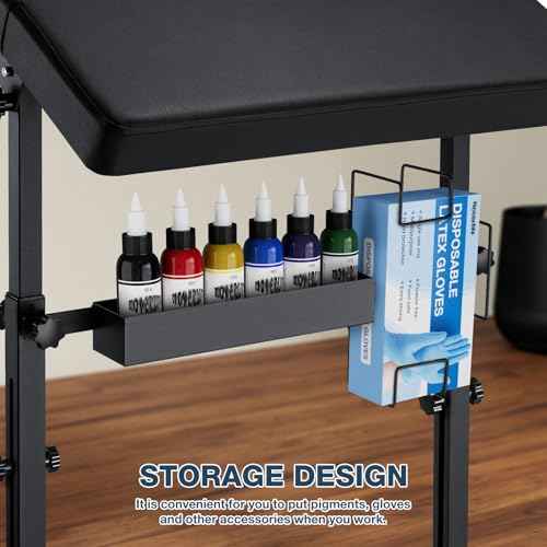 Udefineit XL Large Tattoo Arm Rest with Black PU Leather Pad, Adjustable Height & Angle Arm Rest Tattoos Supplies Storage Stand, Professional Tattoo Armrest with Four-corner Base Stability Strongly