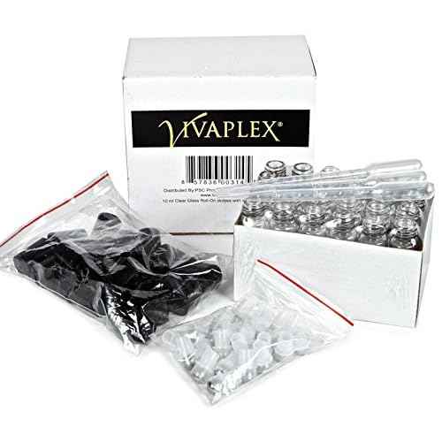 Vivaplex, 24, Clear, 10 ml Glass Roll-on Bottles with Stainless Steel Roller Balls. 3-3 ml Droppers included