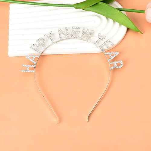 Happy New Year Eve Headband Tiara Silver Crystal Xmas Christmas Gifts for Teen Girls Women New Year Decorations Metal Festival Christmas Hairband Head Band Hair Accessories