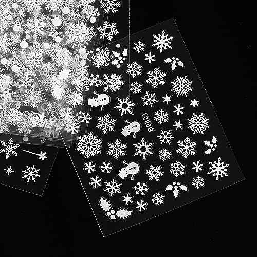 30 Sheets Christmas Nail Art Stickers White Snowflake 3D Self-Adhesive Nail Decals Winter Xmas Elk Snowman Designs Nail Supplies Christmas Cute Nail Decoration for Women and Kids Manicure Accessories