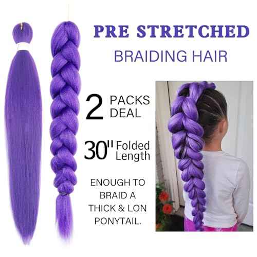 Beyond Beauty Long Purple Braiding Hair 30 Inch, Pre Stretched Synthetic Braiding hair for Braids,2 Packs Purple Rumi Hair Extensions for Stage Party Halloween Costume Cosplay