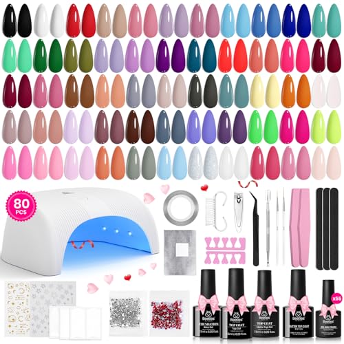 Beetles Gel Nail Polish Kit with U V Light - 80Pcs Color Enchantment 55 Colors Gel Polish Starter Kit with Base Top Coat DIY Nails Supply Stickers Manicure Tools Christmas Gift for Women Teens Girls