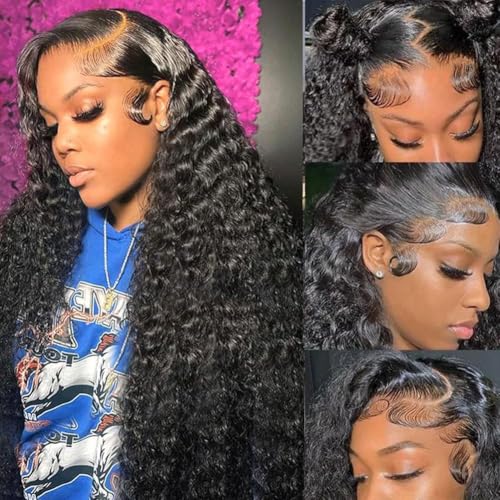 22 Inch 13x4 Deep Wave Lace Front Wigs Human Hair HD Lace Frontal Wigs Pre Plucked 200% Density Deep Curly Human Hair Wig Natural Color