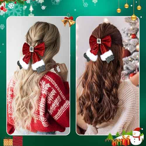 2Pcs Sparkly Sequin Big Hair Bow Clip, Red Hair Bow Hairpin, Glitter Christmas Bows Barrettes - Christmas Hair Accessories for Girls & Women Xmas Party Gifts