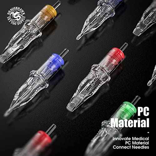 Dragonhawk Extreme Tattoo Needles Cartridges - 50PCS Mixed Sizes 1007RM 1009RM 1203RL 1205RL 1207RL Professional Disposable Round Liner Magnum Needles for Lining Shading