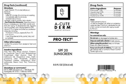 A-Cute Derm Pro-Tect SPF 20 Sunscreen Moisturize the Skin Protects Against Harmful Effects of UVA & UVB Rays Prevent Premature Aging and Wrinkling of the Skin (8.0 oz)