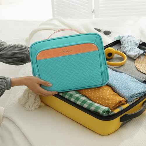 Travel Hanging Toiletry Bag for Women, Cruise Ship Essentials, with Jewelry Organizer, Extra Large Makeup Dopp Kit, Waterproof Cosmetic Bags, Toiletries Kit Set with Trolley Belt, Blue