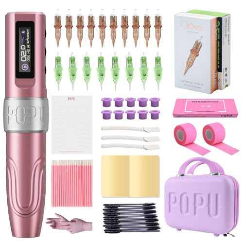 Professional Microblading Kit 3.0mm Stroke 2V Start-up Wireless Tattoo Machine for Eyebrows Lips Hair Scalp Eyeliner Tattoo Gun Kit with Assorted 18Pcs Cartridge Needles for Artists (Pink)
