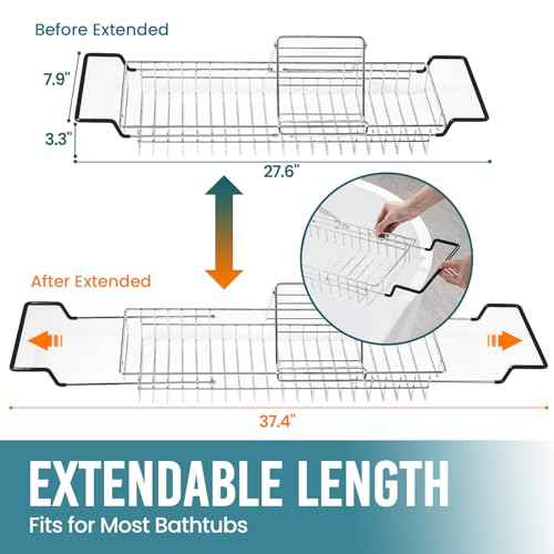 TAILI Bathtub Tray Table for Luxury Bath, Expandable Extra Wide Bthtub Caddy with Reading Holder, 304 Stainless Steel Over The Tub Bath Tray for Bathroom Accessories