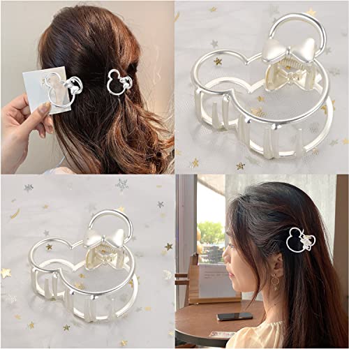 Hair Clip, 2Pcs Metal Silver Hair Claw Clips for Thick Heavy Hair, Mouse Head Hollow Out Non-slip Hair Catch Barrette Jaw Clamp Fashion Hair Styling Accessories for Women