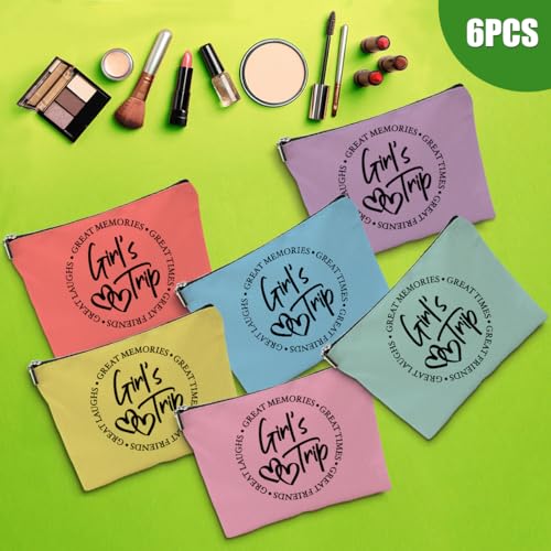 6 Pcs Girls Trip Gifts Favors, Girls Weekend Gifts Makeup Bag, Bestie Gifts Weekend Bag Travel Gifts Vacation Cosmetic Bag, Friendship Gifts for Women Friend, Graduation Wedding Gifts Toiletry Bag