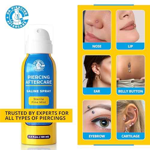 Dr. Piercing Aftercare ? Piercing Aftercare Sterile Saline Spray - Sterile Saline Solution for Piercings - Ear Piercing Cleaner Saline Wash Spray - Nose, Ear, Belly & Piercing Bump ? 4.0 oz