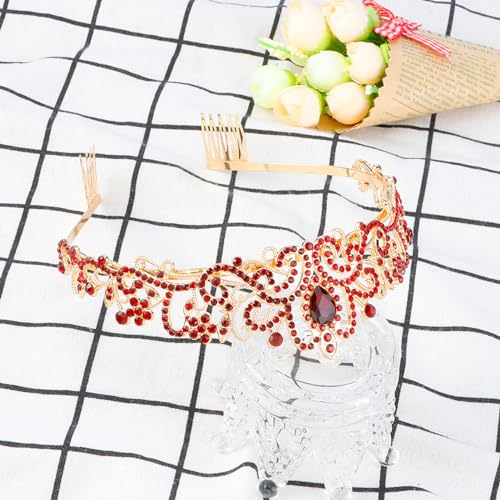 COCIDE Red Tiara Crowns Aurora Borealis Crystal Headband Princess Ruby Rhinestone Crown with Combs Bride Headbands Bridal Wedding Prom Birthday Party Hair Accessories Jewelry for Women Girls