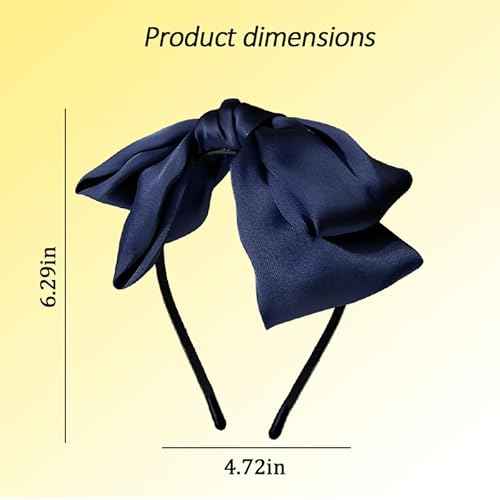 Navy Blue Bow Headband for Women Girls Satin Navy Blue Hair Bows Silk Bowknot Headband Christmas Head Band with Bow Headpiece Headwear Knotted Bowknot Headbands for Women Christmas Hair Accessories