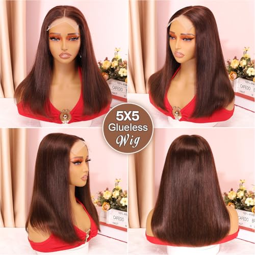 Wear and Go Glueless Bob Wig Human Hair 200% Density 5x5 HD Lace Closure Wigs For Black Women Glueless 5x5 Closure Wigs Human Hair Pre Plucked Bob Brown Color 16 Inch