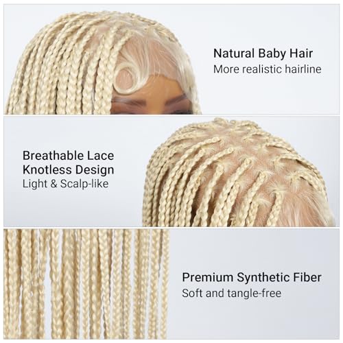 YMSGlRL 36 Inch 613 Knotless Braided Wigs for Women Box Braided Full Lace Premium Synthetic Wig with Baby Hair Long Box Braid Wig with Natural Hairline Look