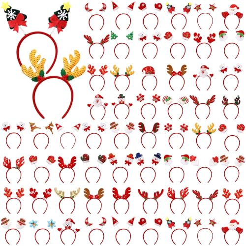 Giegxin 64 Pcs Christmas Headbands Holiday Headbands Santa Reindeer Antlers Christmas Accessories Head Hat Toppers for Adults Party Favors, 36 Designs