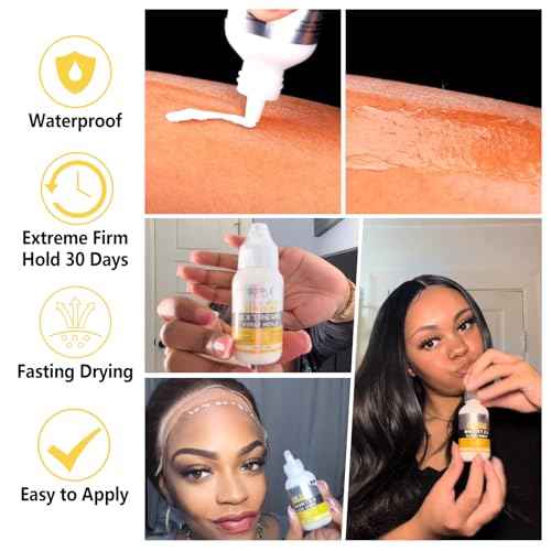 Goiple Wig Glue for Lace Front Wigs, Waterproof Lace Front Wig Glue for Wigs, Strong Hold Transparent Lace Adhesive for Hair Replacement Invisible Hair Bonding Wig Adhesive(1.28 fl oz)