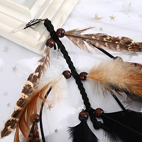 Molans Hippie Feather Hair Extension Headband (Black + Pheasant Feather) - Festival Headdress - Women & Girls