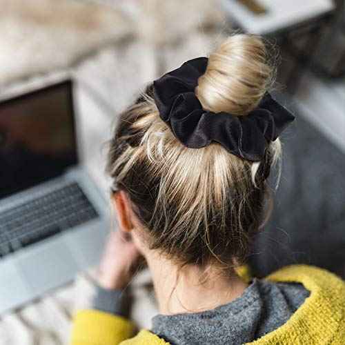 CEELGON Black Satin Silk Scrunchies for hair Big Scrunchies Satin Packs for Hair Scrunchies 10 Pack (Black)