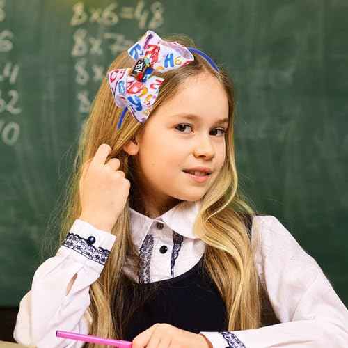 Back to School Hair Bows Clips Pencil Headband Yellow Headband Blackboard Headbands For Girls Hair Bow Clips Head Boppers No Slip Headdress School Hair Bands Gifts 1PCS