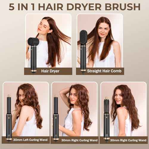 5 in 1 Hair Dryer Brush Set, Air Curler Wrap Hair Styler Blow Dryer Brush with 3 Temps, Upgrade Negative Ion Hot Air Brush Curling Brush Iron, Hair Styling Tools for Dry Curl Straighten