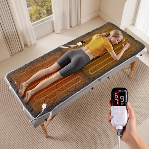Bearhug Massage Table Warmer Heating Pad 30¡± x 71¡±, Dark Grey Sherpa Wool Dual-Zone Heating Pad with 1-9 Hours Timer & 10 Heating Levels, LED Controller, Machine Washable