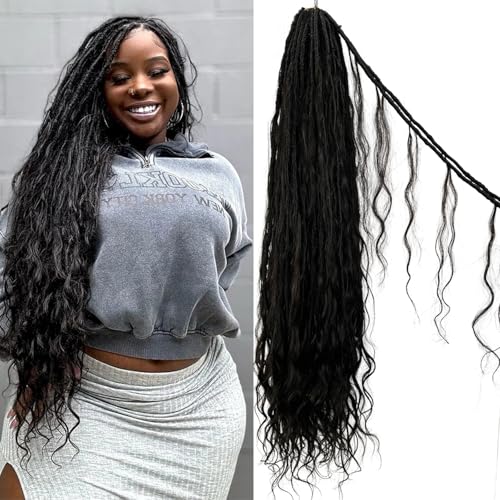 Locs Human Hair Crochet Boho Extensions Pre Looped Goddess Body Wave Curly Ends Knotless Box Braids Faux Locs For Women 22 Inch 24Strands