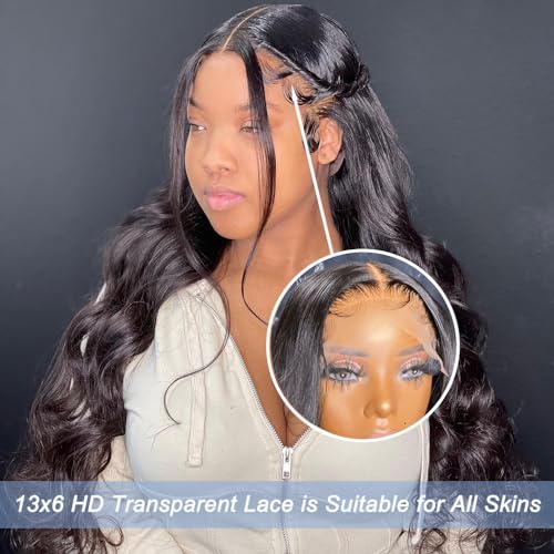 Body Wave HD Lace Front Wigs Human Hair Pre Plucked 24 Inch 180% Density 13x6 Glueless Frontal Wigs Human Hair Lace Front Wigs for Black Women Human Hair Natural Black