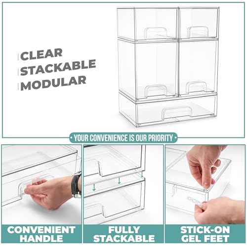 Sorbus Acrylic Storage Containers - 5 Pack, Stackable Storage Bins Set for Bathroom Organization - Clear Acrylic Drawer Organizers - Makeup Case Pull-Out Drawers (7.6¡¯¡¯ and 4.4¡¯¡¯ Tall and 12.1¡¯¡¯ Wide)