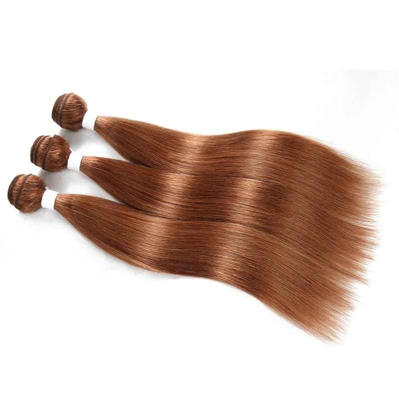 Ginger Brown Long Straight Human Hair Bundle Light Brown 1 Straight Bundle Double Weft Hair Weave Color 30 Bundle Human Hair Brazilian Hair Extension 24 inch