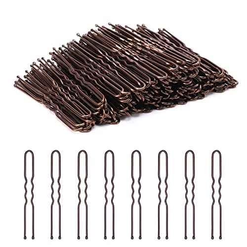 U Shaped Hair Pins, 200 Count Buns Waved Hair Pins for Updos with Box for Women Lady Girls Bobby Pins French Historical Hair Styling Pins Hair Accessories (Brown, 2.4 Inch)