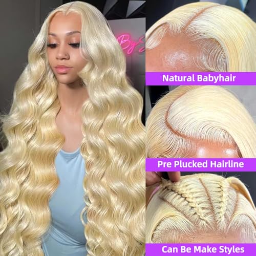 Avolo 613 Lace Front Wig Human Hair 13x6 Transparent Lace Blonde Lace Front Wigs Human Hair Pre Plucked Body Wave 613 HD Lace Frontal Wig 180% Density 613 Wig for Women 24 Inch