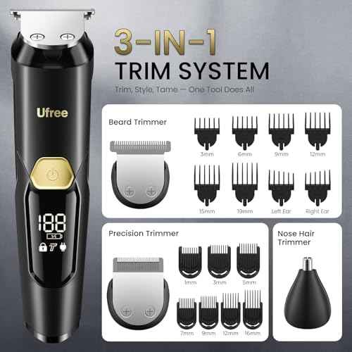 Ufree 3-in-1 Beard Trimmer Kit, Men's Electric Shaver Razor for Mustache Body Nose Facial Hair, Professional Hair Trimmer, Rechargeable Clippers, Waterproof Beard Grooming, Birthday Gifts for Men