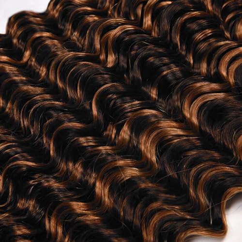BilltiiWW P1B/30 Bundles Loose Deep Wave Bundles Two Tone Black and Brown Loose Deep Curly Weave Brazilian Human Hair Wet and Wavy for Black Women 20 22 24 Inch