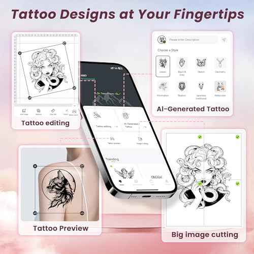 TATTMUSE 2025 New Version Tattoo Stencil Printer with 10pcs Transfer Paper, Wireless Thermal Tattoo Transfer Printer, Bluetooth Portable Tattoo Machine Compatible with Smartphone & Pad, Pink