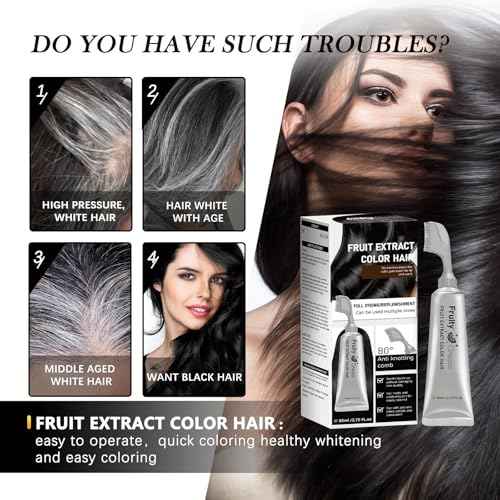 Fruit Essence Hair Dyeing Comb, 2025 New Black Fruit Dyeing Cream, Plant Extract Hair Dye Essence, Hair Dye Cream with Comb, Natural Gray Coverage, Easy Home Hair Color Kit (01#)