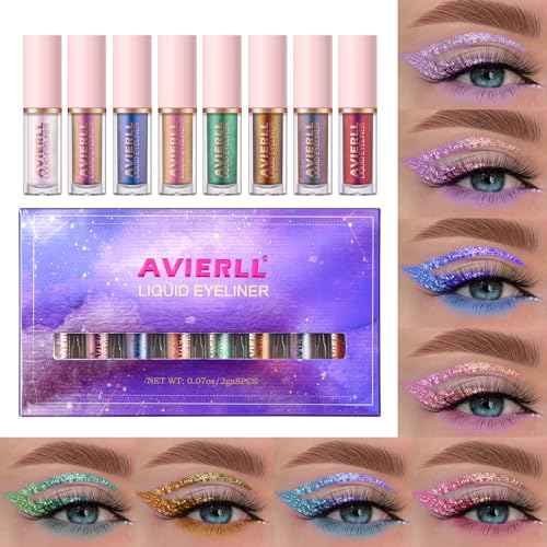 Glitter Liquid Eyeliner Set, 8 Colors, Long-lasting Waterproof Colorful Shimmering Glitter Liquid Eyeshadow, Easy To Apply, No Smudging, Fast-drying, Long-lasting Eye Makeup Gift Set (8pcs SET B)