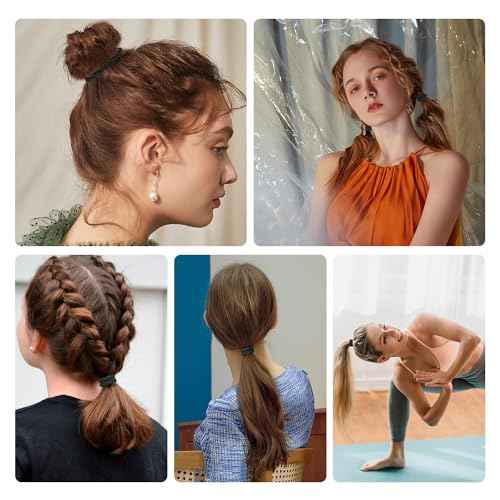 JessLab Black Hair Ties, 10 Pcs Elastic Hair Ties for Women Girls, No-Damage Non-Slip Hair Bands Braided Hair Elastics Ponytail Holders Headband Accessory for Girls Women Ladies