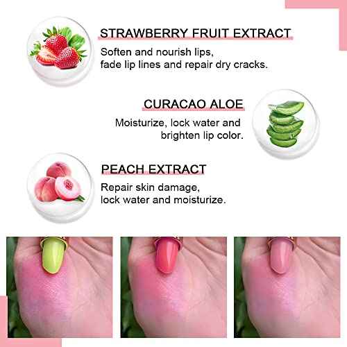 BINGBRUSH Aloe vera Color Changing Lipstick,Moisturizer Long Lasting Lip Care Magic Lip Gloss,Makeup Lipstick Set (3pcs Aloe+Strawberry+ Peach, 3 Count (Pack of 1))