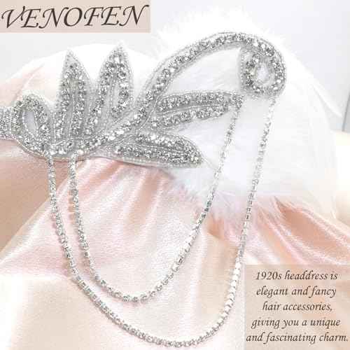 1920s Flapper Headpiece White Feather Flapper Headband Great Gatsby 20s Headpiece Roaring 20s Accessories for Women and Girls