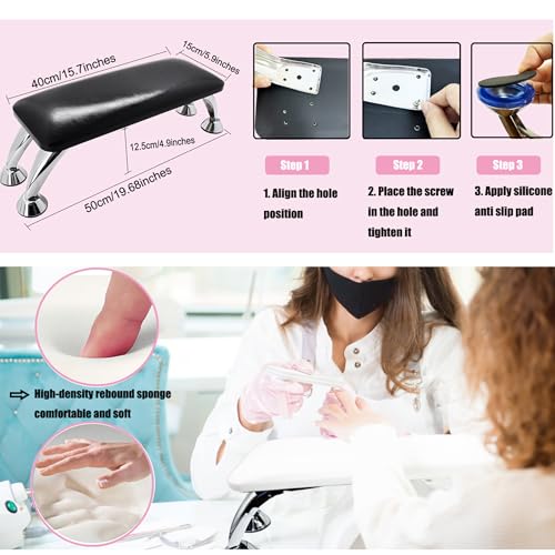 Arm Rest for Nails Tech, Big Manicure Hand Rest Nail Arm Rest Cushion Microfiber Leather Nail Cushion Technician Table Nail Art Accessories for Nails Toenails White
