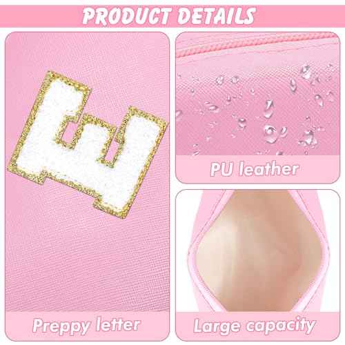 Initial Makeup Bag for Women Travel Small Cosmetic Bag Cute Pink Personalized Preppy Makeup Pouch for Purse Zippered Toiletry Organizer PU Leather Makeup Bag Makeup Case for Christmas£¨E£©