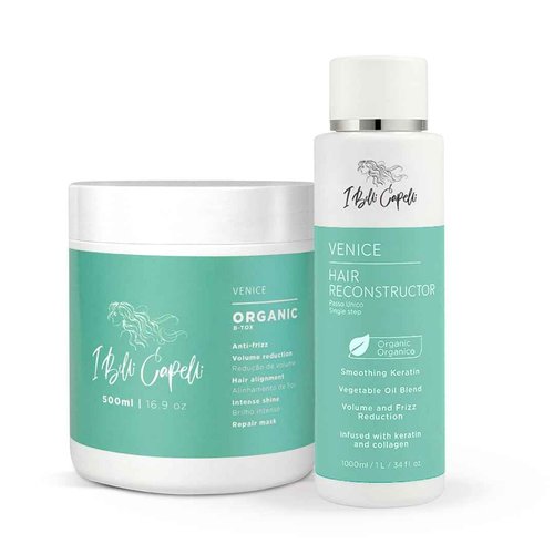 I Belli Capelli Venice Keratin Hair Treatment Straightening Set - 1 Step Application Formaldehyde Free- Keratina Para Alisar El Pelo Sin Formol & Organic B-tox Capilar Para El Cabello (2 Pack)