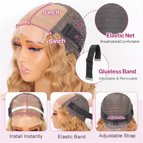 Honey Blonde 5x5 Body Wave Bob Wig Human Hair 200% Density 5x5 Hd Lace Closure Wigs Human Hair Wigs For Black Women Wear And Go Glueless Bob Wig Human Hair With Baby Hair 16 Inch